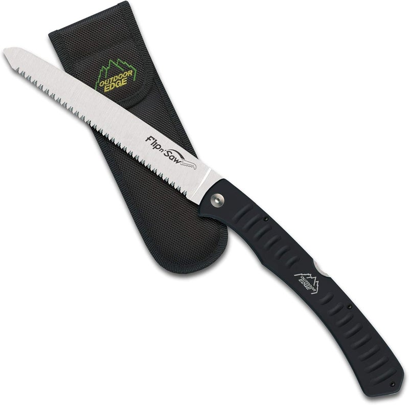 Outdoor Edge 7.0" Flip N' Saw - Lightweight Folding Aluminum Handle Outdoor-Hunting Saw with 65Mn Spring Steel Blade and Triple Ground Saw Teeth for Tough Bone and Wood with Black Nylon Sheath - Image 1